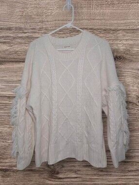 Women's 52Seven Cream Color Fringe Sleeve Sweater Sz XL
